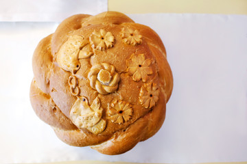 Russian wedding bread with salt. Russian wedding ceremony