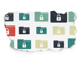 Business concept: Folder With Lock icons on Torn Paper background