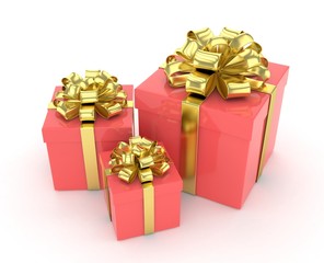 three gift boxes with bows isolated on white