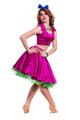 Disco dancer showing some movements against isolated white