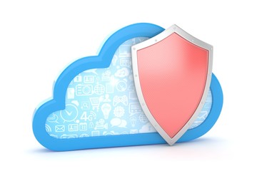 cloud and shield, cloud security concept