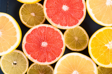 Fototapeta na wymiar Orange, Grapefruit And Lemon Citrus Fruit Slices