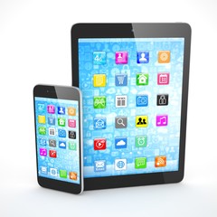 Tablet and smartphone on a white.