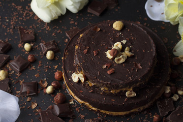 Little tasty chocolate cake with nuts