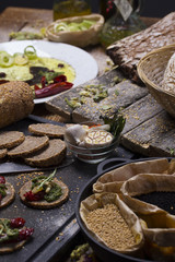 italian canapes set over rustic background