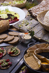 italian canapes set over rustic background