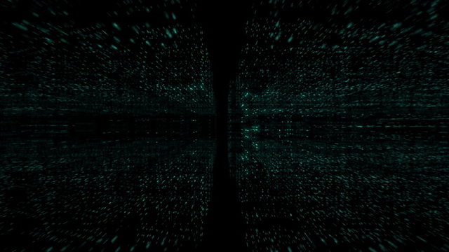 Camera move through particles of software source code