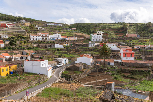 The famous pottery town El Cercado in the highlands of the Canary Island La Gomera. The terraced gardens is a typical landscape on the island. Agriculture determine the picture on the Island 