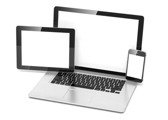 Fototapeta premium laptop, tablet, phone, on white