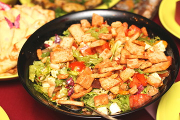 All kinds of delicious food on the holiday table closeup
