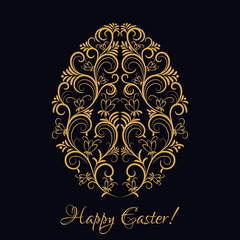 Easter egg with gold floral ornament over black