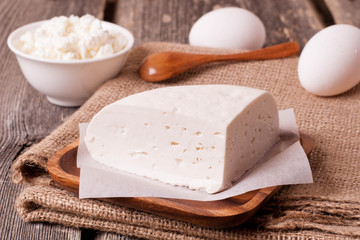 assortment of dairy products (goat cheese and cottage cheese)