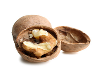 delicious and nutritious broken walnuts isolated on white background