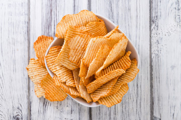 Bowl with rippled Potato Chips