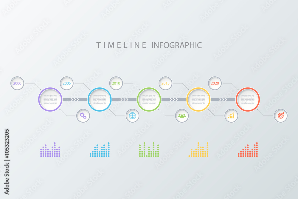 Poster Timeline infographic design template with diagrams and icons. Vector illustration for workflow layout, diagram, number options, web design.