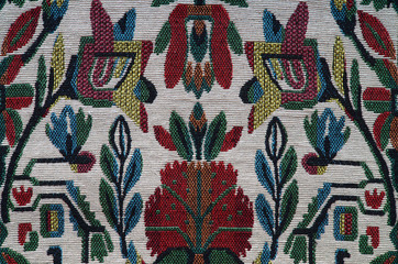 Rough floral pattern fabric texture closeup