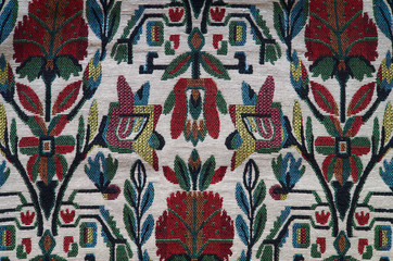 Rough floral pattern fabric texture closeup