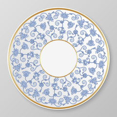 Vector gold and blue decorative plate.