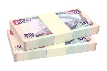 Jamaican dollar bills isolated on white background. Computer generated 3D photo rendering.