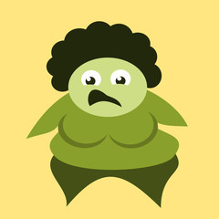 Simple character - ugly fat woman with grimace of embarrasssment and helplessness