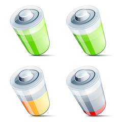 Glossy battery icons in various stages of charge
