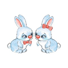Cartoon rabbits. Watercolor illustration 23