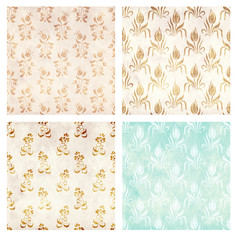 Set of grunge backgrounds with paper texture and floral pattern