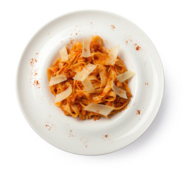 Pasta bolognese. Top view.