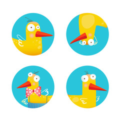 Kids Duck Funny Icons Set cartoon