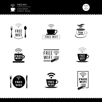Free Wifi  Set of Logo Badge for Restaurant and Cafe Black and white