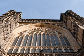 Gothic cathedral front sandstone facade with large windows