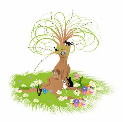 Obraz na płótnie Canvas wiosenna kompozycja z drzewem