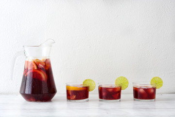 Spanish sangria with fruit and ice
