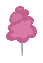 Fluffy fair dessert cotton candy on wooden stick cartoon vector illustration.