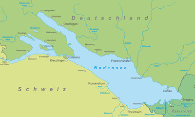 Der Bodensee - Karte in Grüntönen