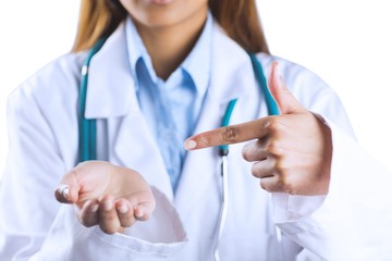 Asian doctor stretching out hand