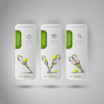 Realistic tennis objects on the gray business banners as design