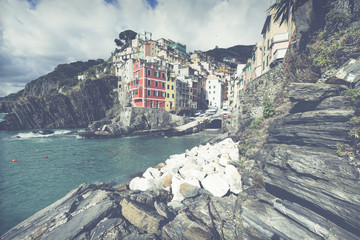 RIOMAGGIORE, ITALY - 05 MARCH, 2016 : Beautiful seaside village