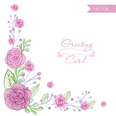 Watercolor flower roses greeting card. Vector illustration