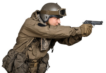 Fototapeta premium Special forces soldier with rifle isolated on white background
