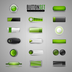 Set of green vector buttons for web, app, infographic.