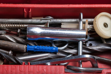 The contents of the old toolbox. Top view