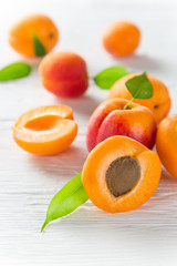 Fresh apricots on wooden table