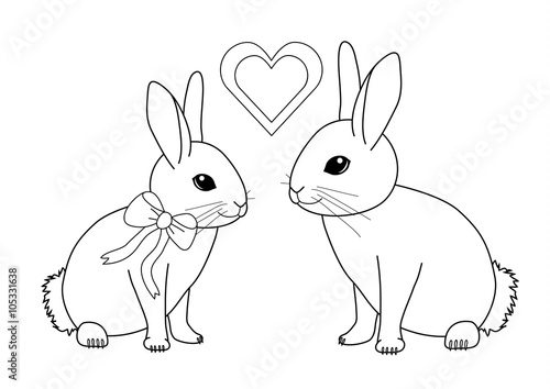 "Coloring book - Rabbits love" Stock image and royalty-free vector