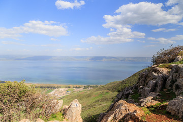 a view of the Sea of Galilee from Mount Arbel