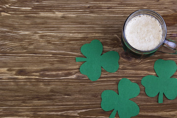 Irish beer for St Patick's Day and clover leaves