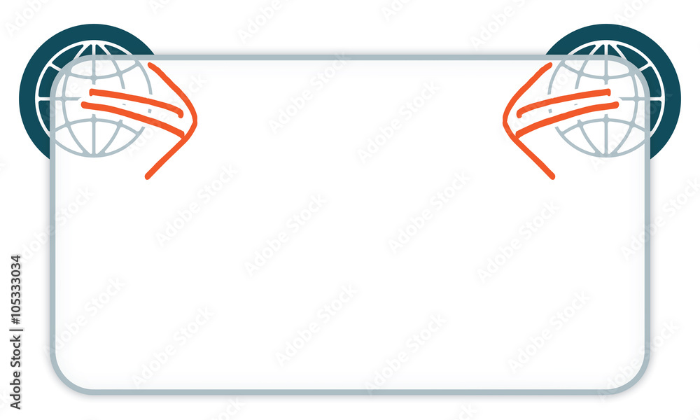 Poster white box to fill your text and globe icon and red arrows
