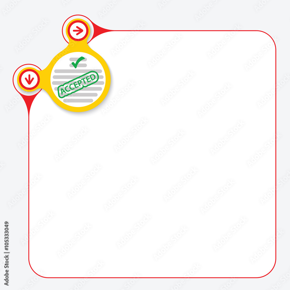 Aufkleber red frame for your text and yellow circle with questionnaire