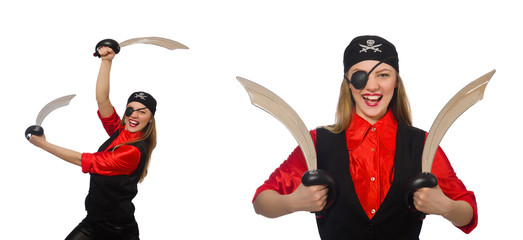 Woman pirate in various concepts on white