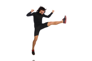 Young man doing sports isolated on the white